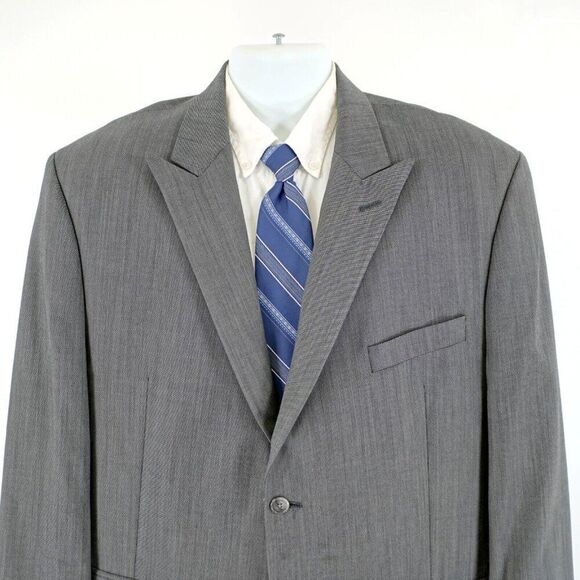 Calvin Klein Wool Gray Birdesye Peak Lapel 44L Blazer 2 Button‎ Tagged 46R - Picture 1 of 13